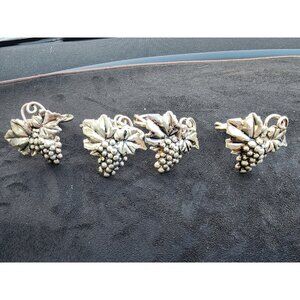 Vintage Metal Lot Of 4 Bunches Grapes Silver Fake Fruit Napkin Rings Holders